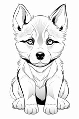 cute siberian husky puppy coloring pages, a printable drawing, in the style of realistic animal portraits, simplified dog figures, monochrome canvases, ai vector illustration