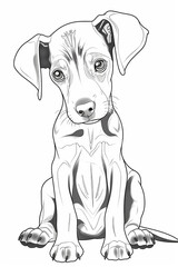 cute doberman puppy coloring pages, a printable drawing, in the style of realistic animal portraits, simplified dog figures, monochrome canvases, ai vector illustration