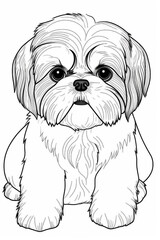 cute shih tzu puppy coloring pages, a printable drawing, in the style of realistic animal portraits, simplified dog figures, monochrome canvases, ai vector illustration