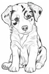 cute australian shepherd puppy coloring pages, a printable drawing, in the style of realistic animal portraits, simplified dog figures, monochrome canvases, ai vector illustration