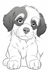 cute Bernese Mountain Dog puppy coloring pages, a printable drawing, in the style of realistic animal portraits, simplified dog figures, monochrome canvases, ai vector illustration