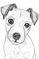 cute Jack Russel terrier puppy coloring pages, a printable drawing, in the style of realistic animal portraits, simplified dog figures, monochrome canvases, ai vector illustration