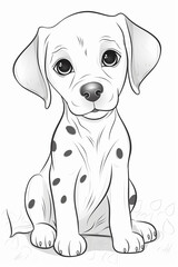 cute dalmatian puppy coloring pages, a printable drawing, in the style of realistic animal portraits, simplified dog figures, monochrome canvases, ai vector illustration