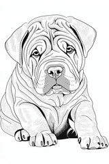 cute shar pei puppy coloring pages, a printable drawing, in the style of realistic animal portraits, simplified dog figures, monochrome canvases, ai vector illustration