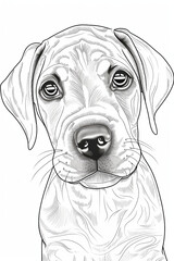 cute rhodesian ridgeback puppy coloring pages, a printable drawing, in the style of realistic animal portraits, simplified dog figures, monochrome canvases, ai vector illustration
