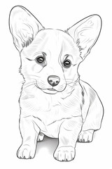cute welsh corgi puppy coloring pages, a printable drawing, in the style of realistic animal portraits, simplified dog figures, monochrome canvases, ai vector illustration