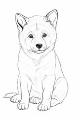 cute akita puppy coloring pages, a printable drawing, in the style of realistic animal portraits, simplified dog figures, monochrome canvases, ai vector illustration