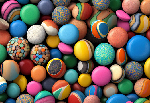 Pattern of colorful artificial small stones like smooth sea pebbles for background, generative AI