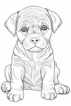 Cute Rottweiler Puppy Coloring Pages, A Printable Drawing, In The Style Of Realistic Animal Portraits, Simplified Dog Figures, Monochrome Canvases, Ai Vector Illustration