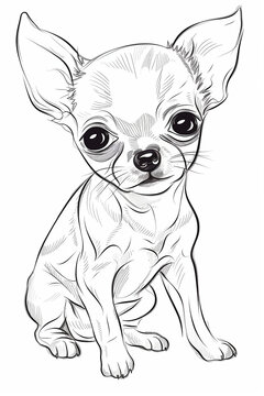 cute chihuahua puppy coloring pages, a printable drawing, in the style of realistic animal portraits, simplified dog figures, monochrome canvases, ai vector illustration