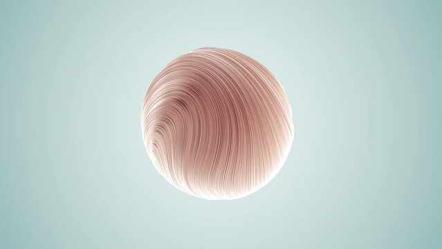3D render of light golden sphere with ripples displacement surface, 4K abstract animated background