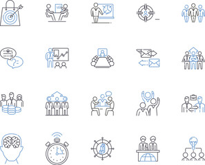 Management brainstorming outline icons collection. Brainstorming, Management, Planning, Ideas, Productivity, Creativity, Innovation vector and illustration concept set. Strategy, Growth, Analysis