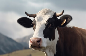 A cow standing in a field, playful. Generative Ai.