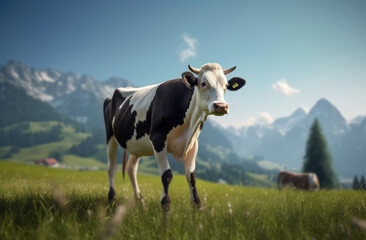 Fototapeta na wymiar A cow standing in a field, playful. Generative Ai.