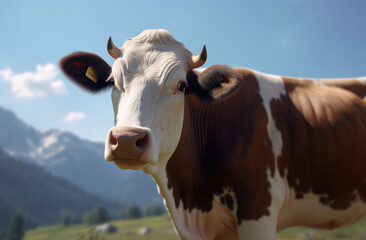 Fototapeta na wymiar A cow standing in a field, playful. Generative Ai.