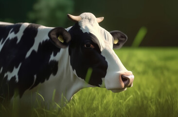 A cow standing in a field, playful. Generative Ai.