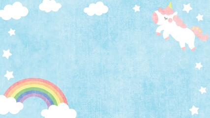虹とカラフルなかわいいユニコーンのフレーム背景素材