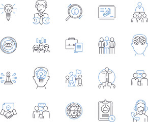 Holding company outline icons collection. holding, company, conglomerate, parent, investment, acquire, finance vector and illustration concept set. diversified, multinational, corporate linear signs