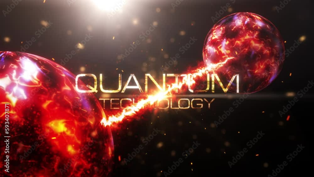 Poster quantum technology golden text cinematic title abstract digital sci-fi futuristic hi-tech intro with