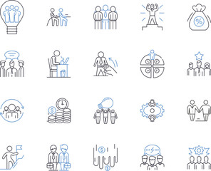 Staff and planning outline icons collection. Staffing, Planning, Organizing, Scheduling, Hiring, Assigning, Forecasting vector and illustration concept set. Allocating, Recruiting, Designing linear