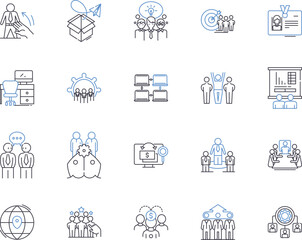 Business conference outline icons collection. Business, conference, seminar, symposium, forum, presentation, workshop vector and illustration concept set. trade, summit, expo linear signs