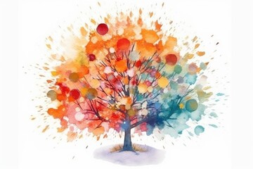 vibrant tree in watercolor. Generative AI