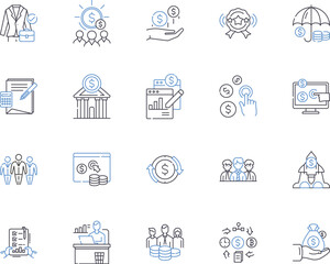 Private Equity outline icons collection. Private, Equity, Investment, Capital, Buyout, Funds, Firms vector and illustration concept set. Investing, Financial, Leverage linear signs