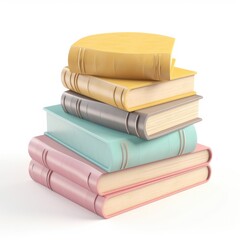 Stack of colorful books isolated on white background, generative ai