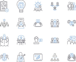 Management office outline icons collection. Office, Management, Administration, Business, Supervision, Coordination, Direction vector and illustration concept set. Executives, Personnel, Lead linear
