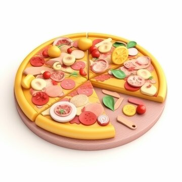 3d pizza, isolated white background, generative ai