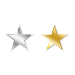 3d gold silver stars. Star icon. Award luxury background. Vector illustration.