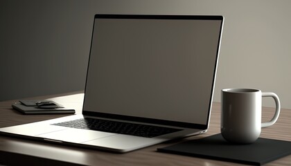 laptop with a blank screen, digital art illustration, Generative AI