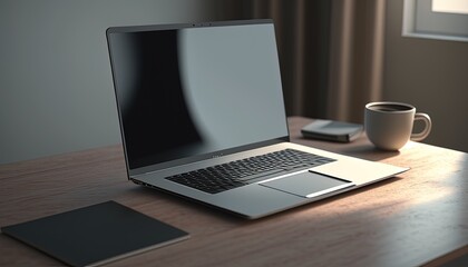 Fototapeta premium laptop with a blank screen, digital art illustration, Generative AI