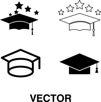 Graduation cap icon set illustration on white background..eps