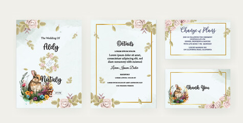 Wedding Invitation save the date thank you rsvp card Design template Vector Protea flower and Cherry blossom