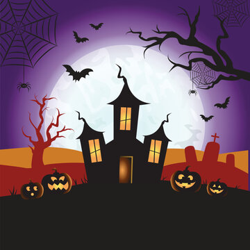 Halloween Spooky Dark Moon Night Scene Square Background 1
