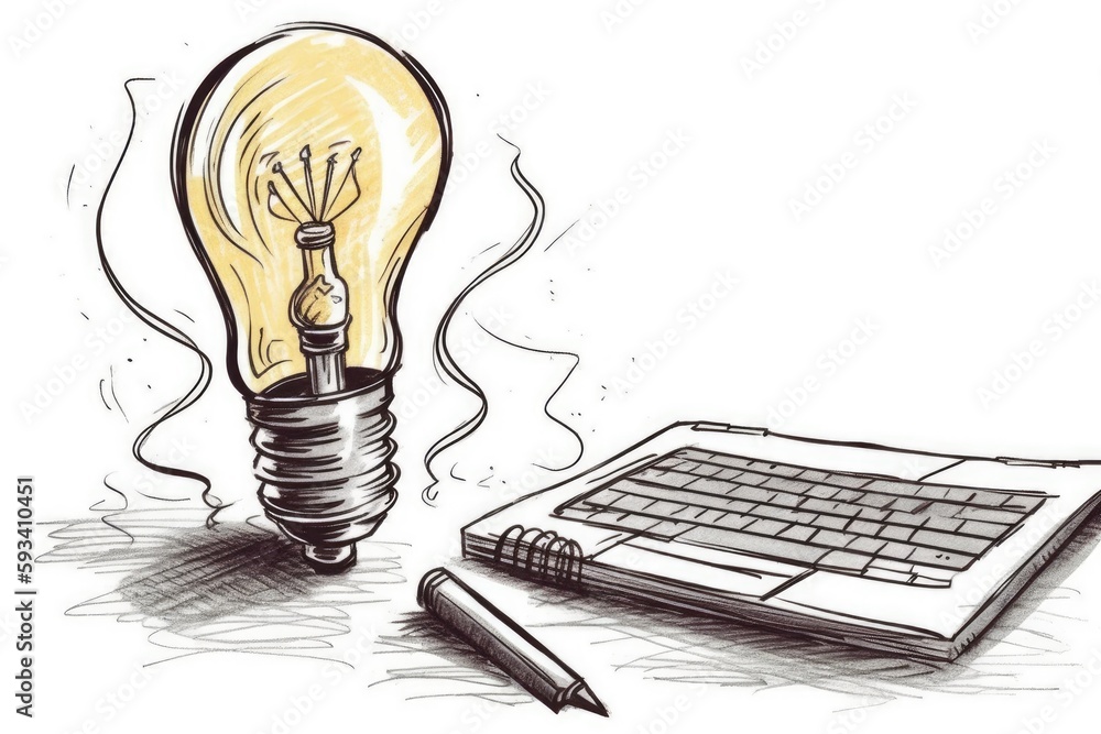 Aufkleber light bulb and computer keyboard side by side. generative ai