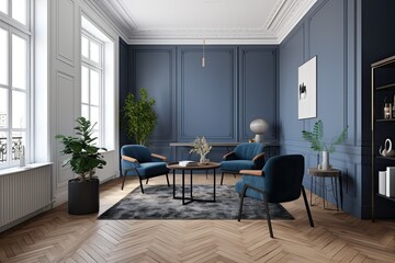 Fototapeta premium cozy living room with comfortable furniture and greenery. Generative AI