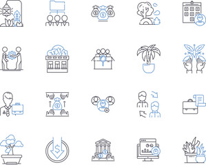 Farming sector outline icons collection. Farming, Sector, Agriculture, Crops, Production, Harvest, Tillage vector and illustration concept set. Irrigation, Sowing, Processing linear signs