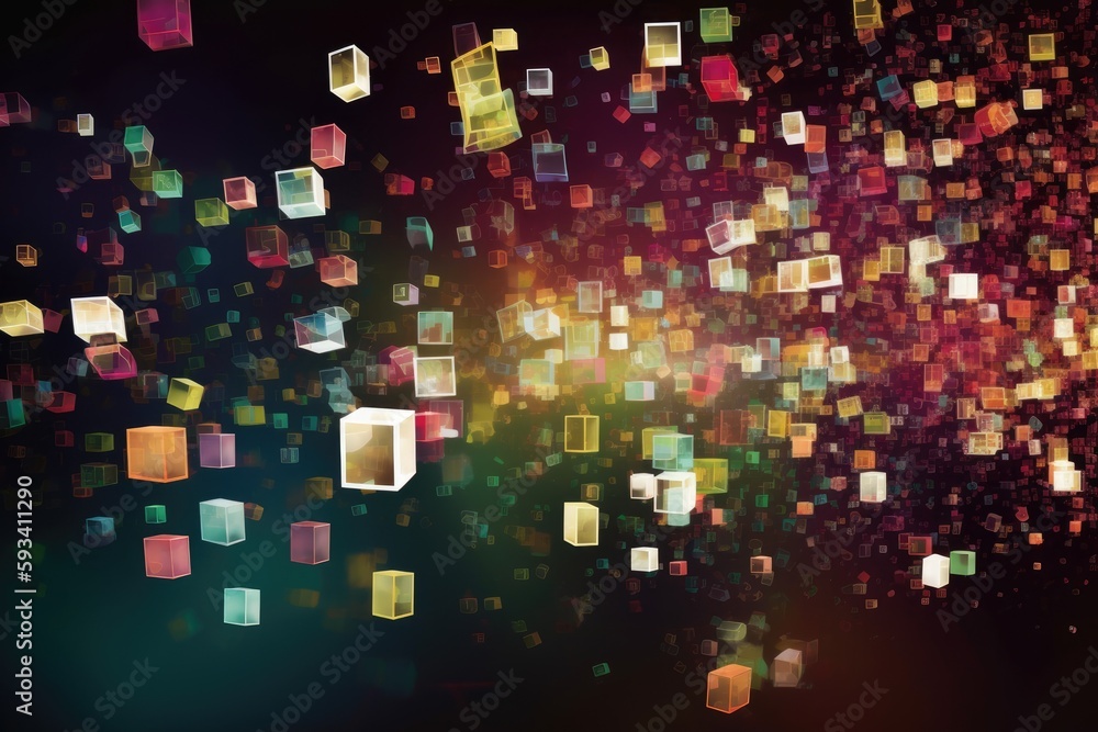 Poster floating cubes in a surrealistic environment. generative ai