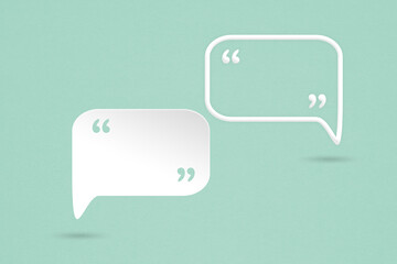 blank white speech bubble paper cut with quote sign on grunge green texture, for communication, customer feedback concept