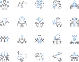 Coworkers outline icons collection. Colleagues, Collaborators, Teammates, Peers, Associates, Workmates, Comrades vector and illustration concept set. Annuitants, Partners, Classmates linear signs