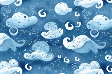 Fototapeta premium serene sky with fluffy clouds and crashing waves. Generative AI