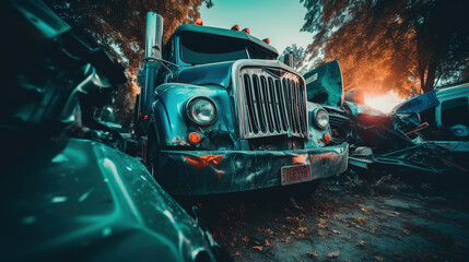 Truck Crash Damage Realistic Photo