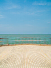 Fototapeta premium Panorama Khao Sam Muk Viewpoint landscape Blue sea and sky cloud blue background morning day look calm summer Nature tropical sea Beautiful ocen water travel Bangsaen Beachat thailand Chonburi horizon