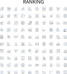 Ranking outline icons collection. Rank, List, Order, Place, Grade, Rate, Class vector illustration set. Grade, Score, Index linear signs