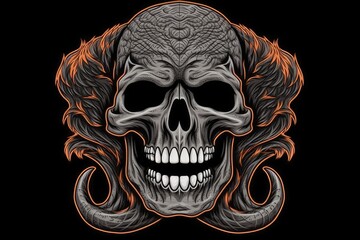 Fototapeta premium demonic skull with horns and glowing eyes. Generative AI