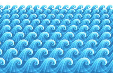 Blue curly waves in perspective view vector illustration