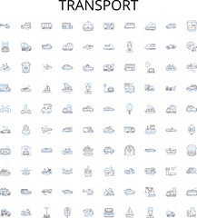 Transport outline icons collection. Transportation, vehicular, shipping, route, commute, conveyance, wagon vector illustration set. ferry, haul, quicken linear signs