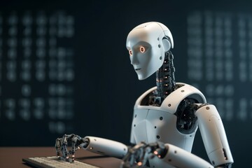 The state-of-the-art white robot is computing the optimal strategy. AI generated, human enhanced